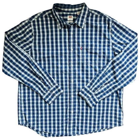 Levi's Long-sleeved Blue Plaid Men's Shirt Extra Large XL - Picture 1 of 5
